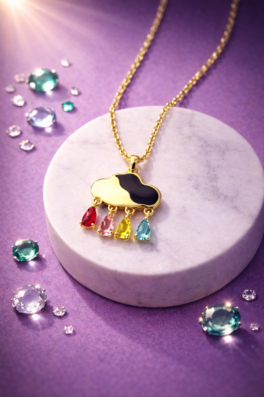 The golden rainbow cloud pendant with chain