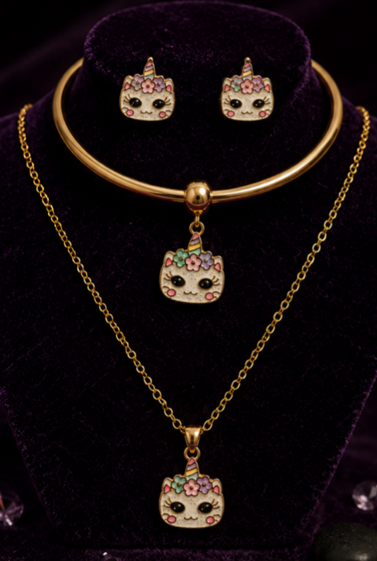 Tiny Sparkles Unicorn Jewellery Set for Girls | Necklace, Earrings & Charm Kada | Ruhik