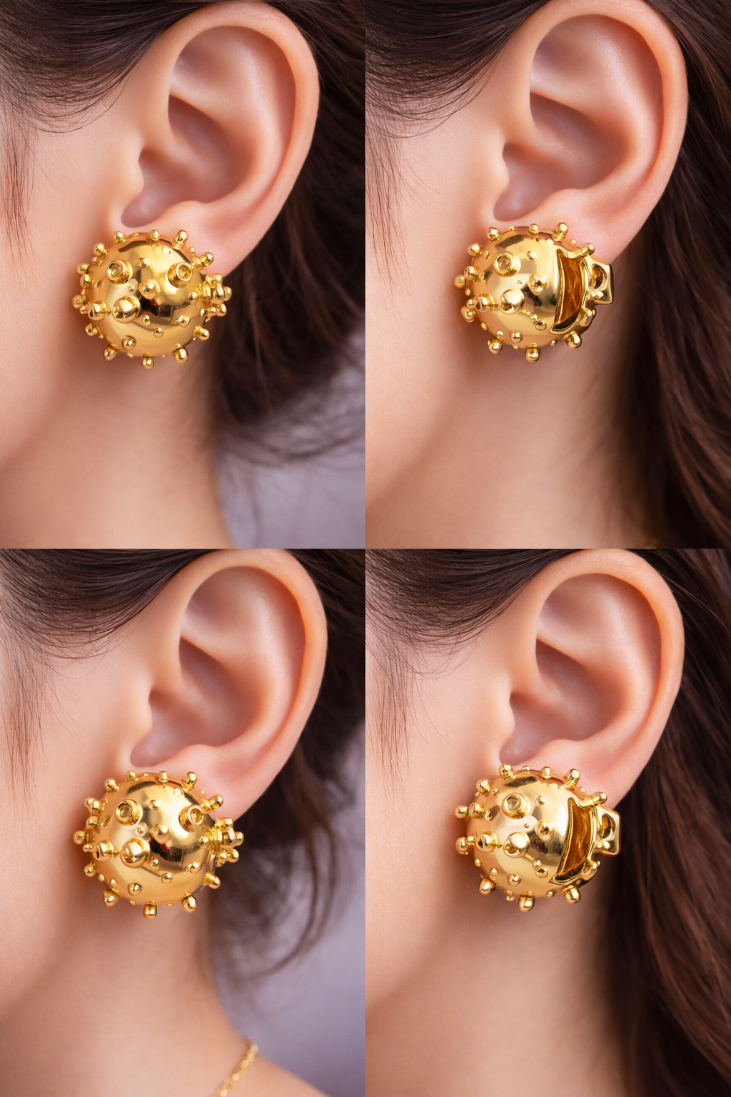 Ocean Puffer Fish Golden Earrings