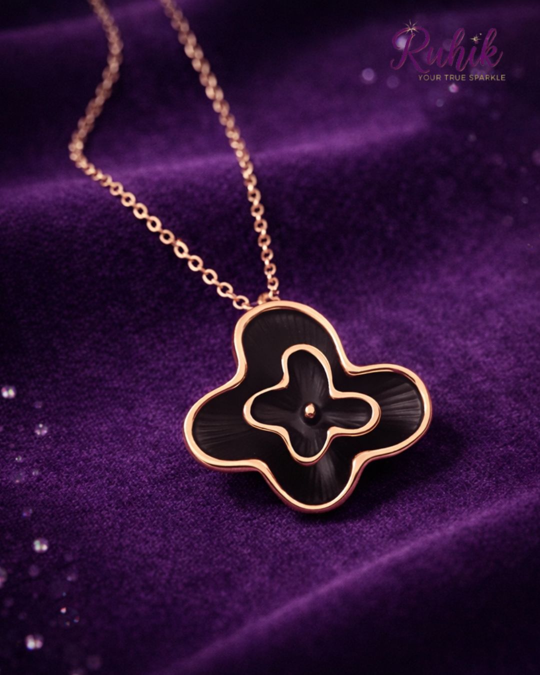 Royal Noir Black Clover Pendant Necklace