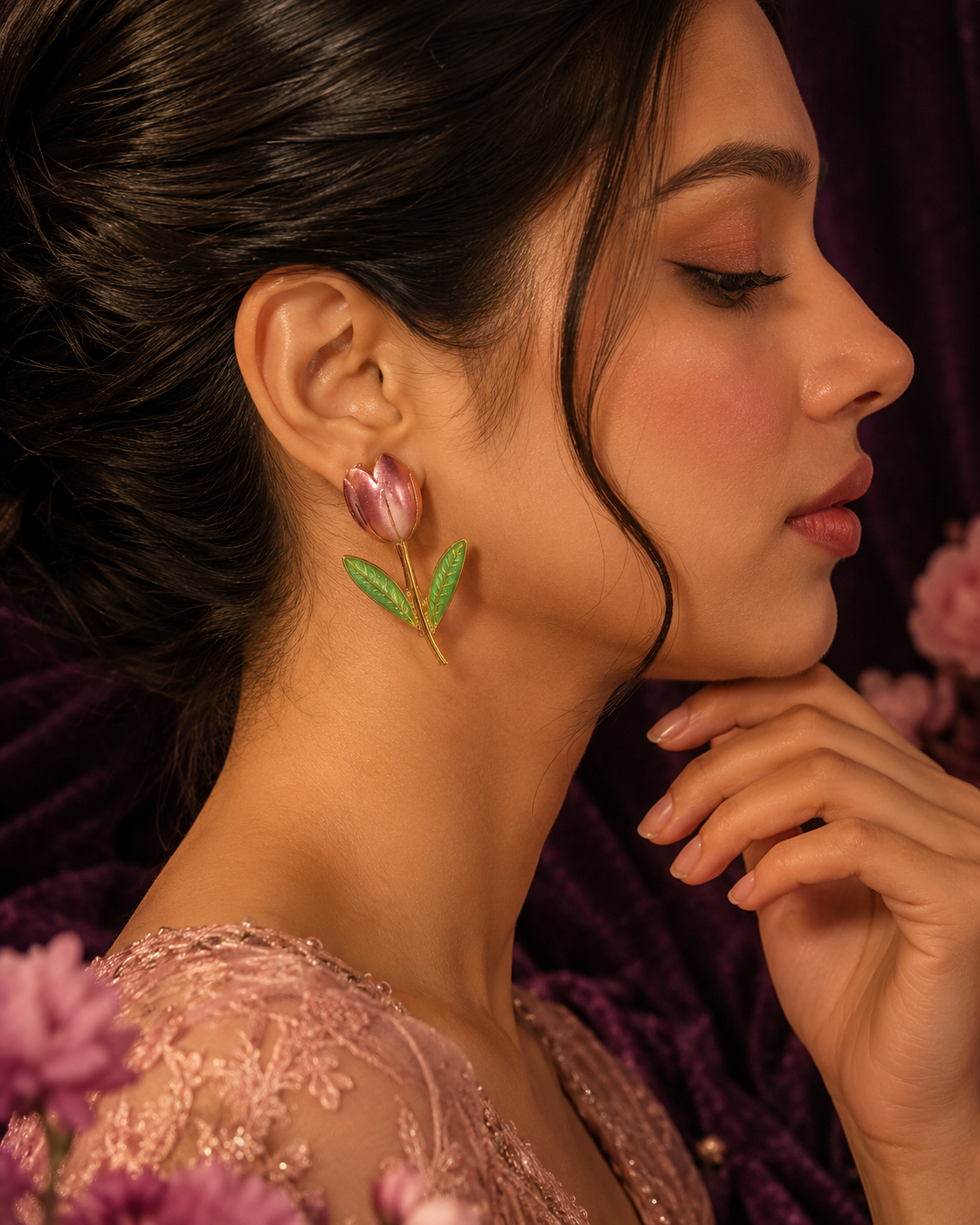 Rose tulip whisper stud earrings