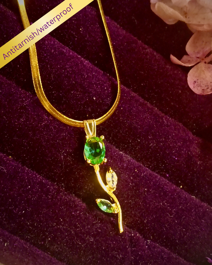 Tulip bloom pendant necklace with snake chain aqua
