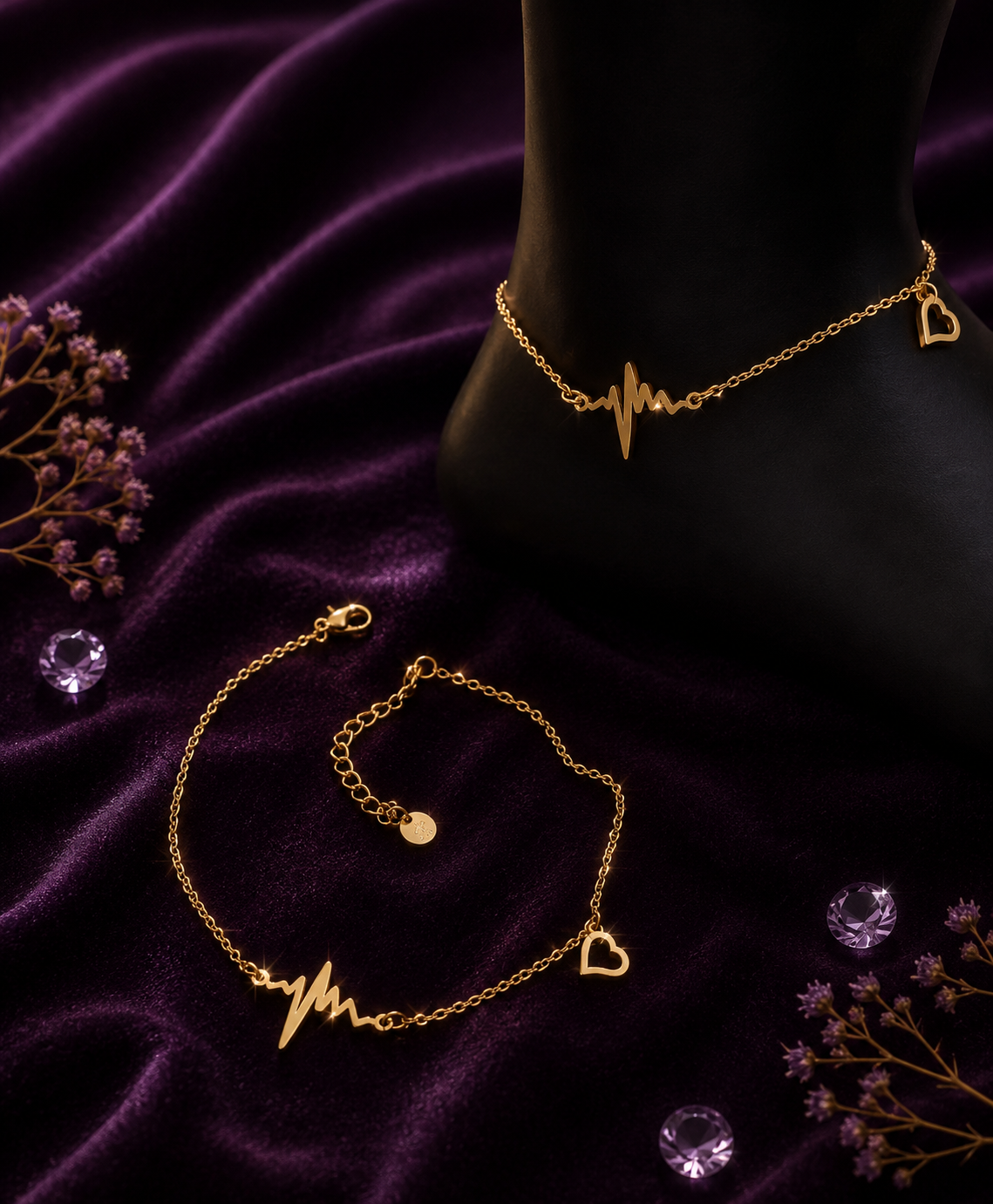 Ruhik Heartbeat Love Anti Tarnish Gold Plated Charm Anklet