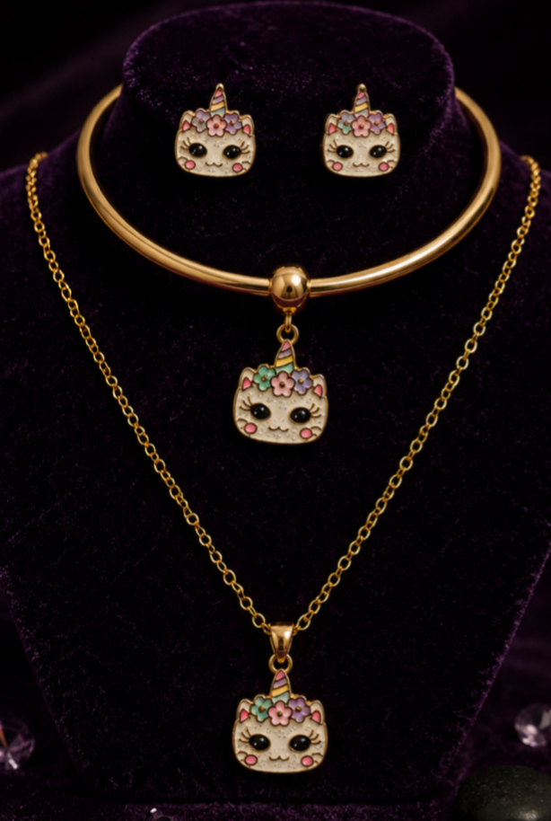 Tiny Sparkles Unicorn Jewellery Set for Girls | Necklace, Earrings & Charm Kada | Ruhik