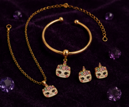 Tiny Sparkles Unicorn Jewellery Set for Girls | Necklace, Earrings & Charm Kada | Ruhik