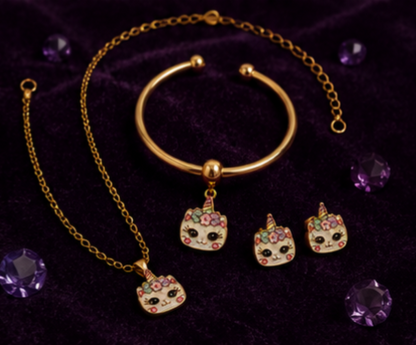Tiny Sparkles Unicorn Jewellery Set for Girls | Necklace, Earrings & Charm Kada | Ruhik