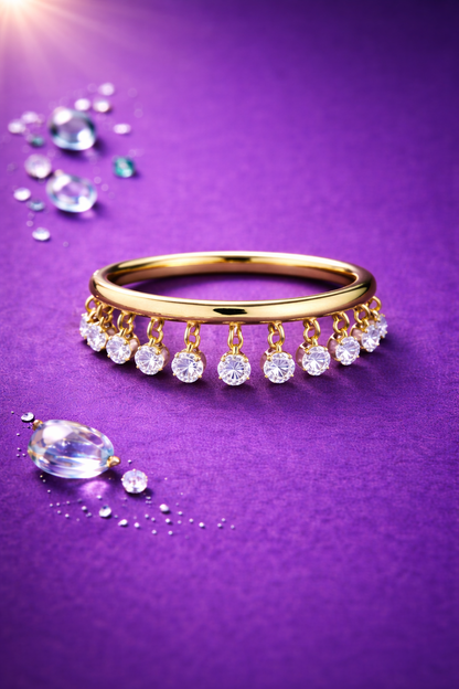 Orbit hanging stones crystal charms ring (Gold)