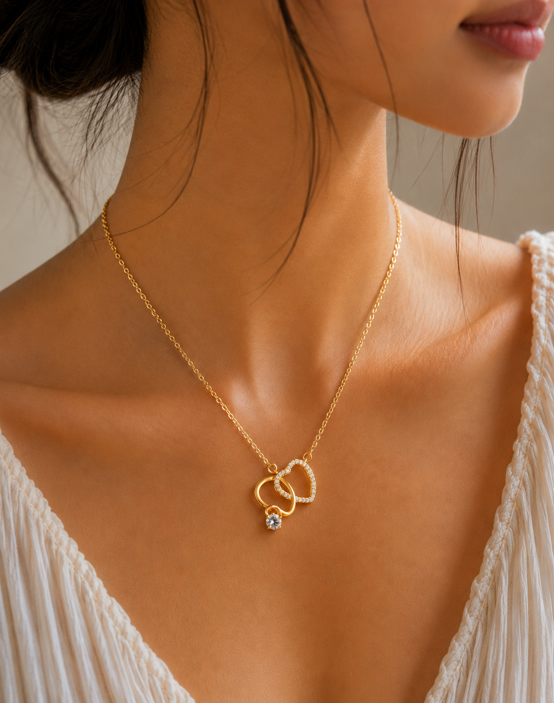 The Golden Heart Halo Luxe Necklace features
