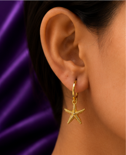 Ocean Treasures Trio Huggies Set | 3 Pair Starfish & Jellyfish Hoop Earrings | 18K Gold Plated | Ruhik