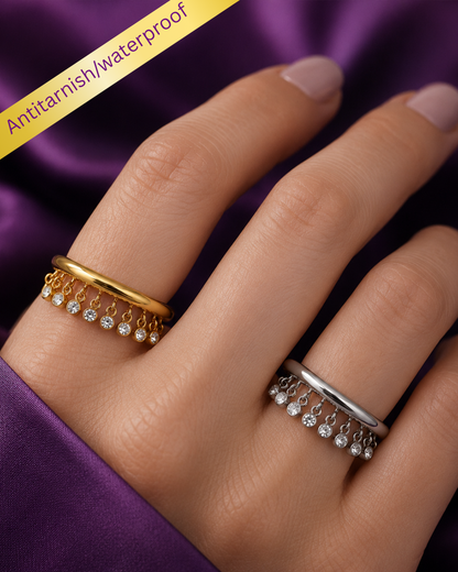 Orbit hanging stones crystal charms ring (Gold)