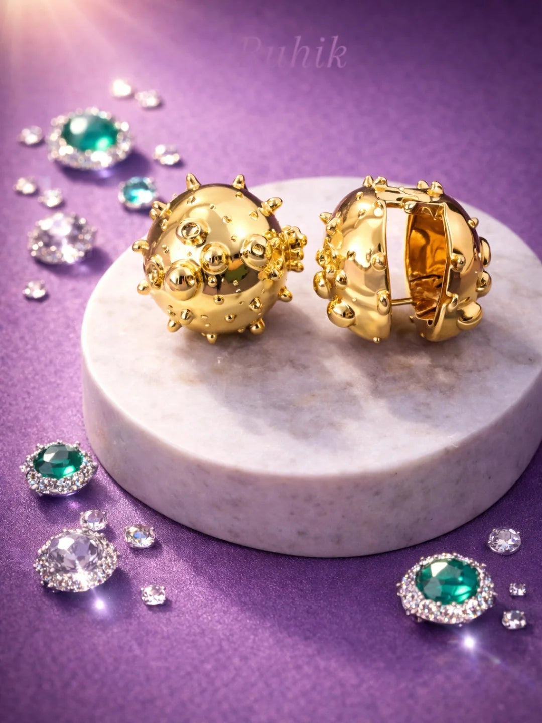 Ocean Puffer Fish Golden Earrings