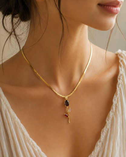 Tulip bloom pendant necklace with snake chain lavender