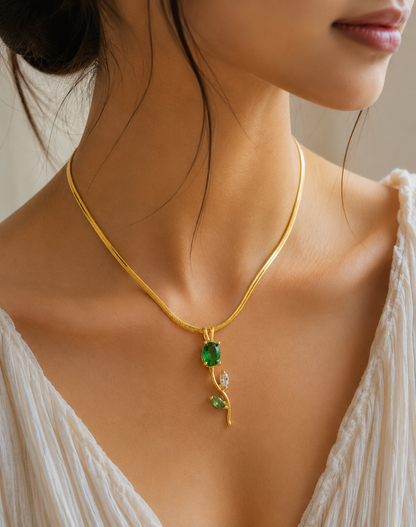 Tulip bloom pendant necklace with snake chain aqua