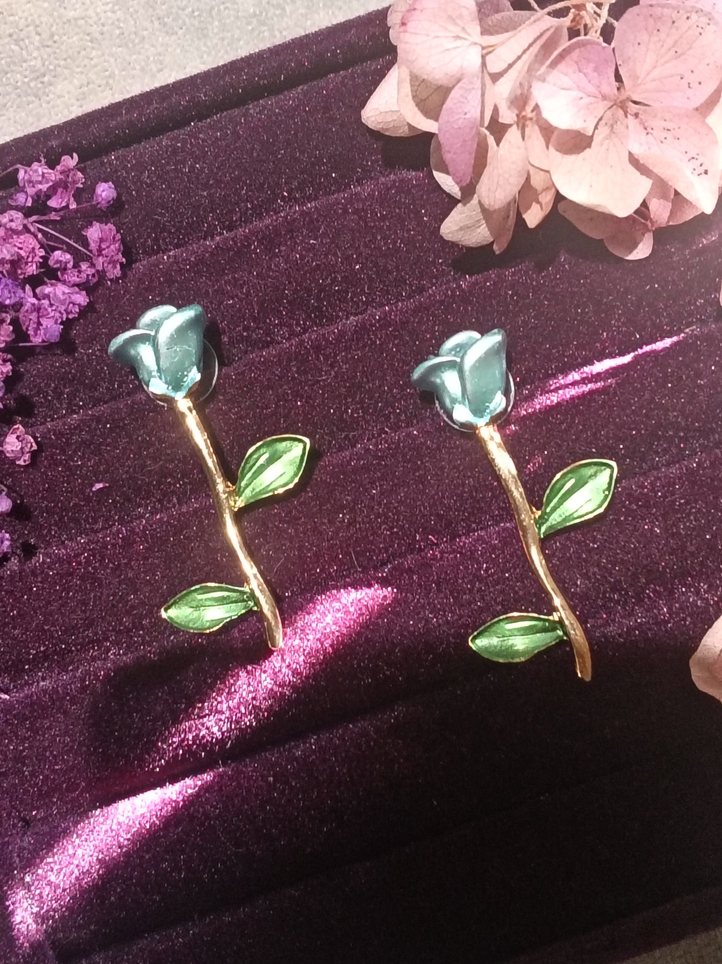 Magical Blue rose stud earrings