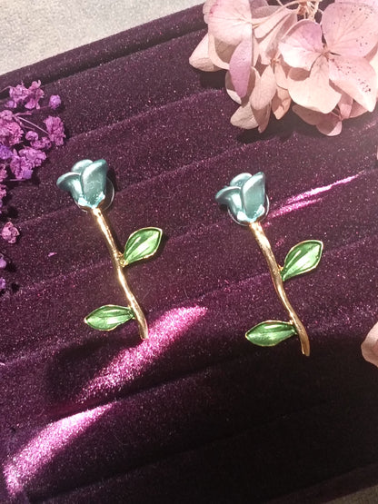 Magical Blue rose stud earrings