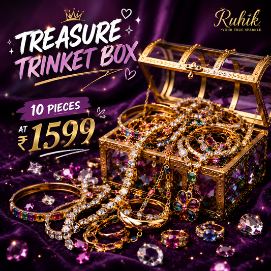 Ruhik Treasure Trinket Box | 10 Premium Anti-Tarnish Jewellery Pieces | Luxury Surprise Gift Box