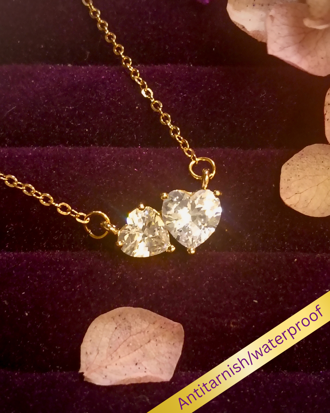Two hearts stone minimal necklace