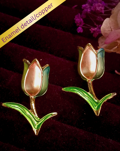 Blush tulip stud enamel earrings