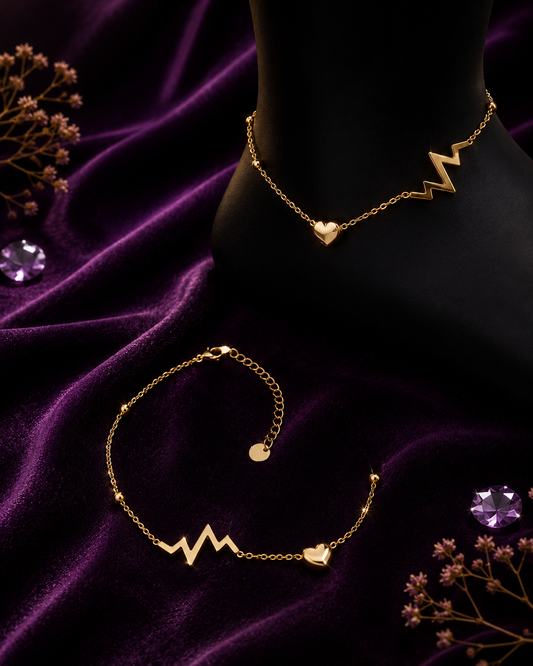 Ruhik Pulse Heart Anti Tarnish Gold Plated Anklet