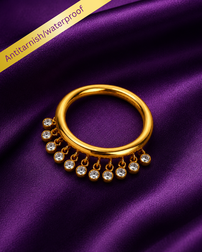 Orbit hanging stones crystal charms ring (Gold)