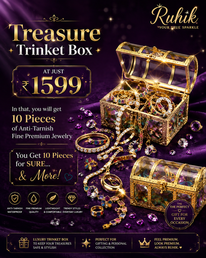 Ruhik Treasure Trinket Box | 10 Premium Anti-Tarnish Jewellery Pieces | Luxury Surprise Gift Box