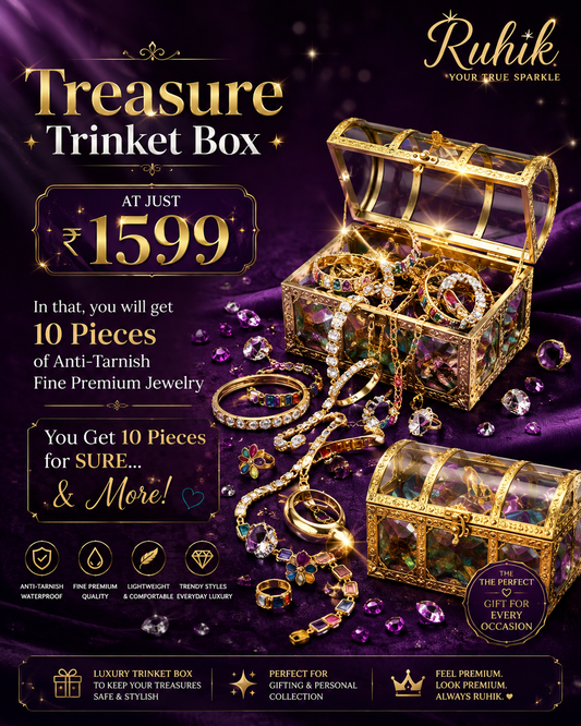 Ruhik Treasure Trinket Box | 10 Premium Anti-Tarnish Jewellery Pieces | Luxury Surprise Gift Box