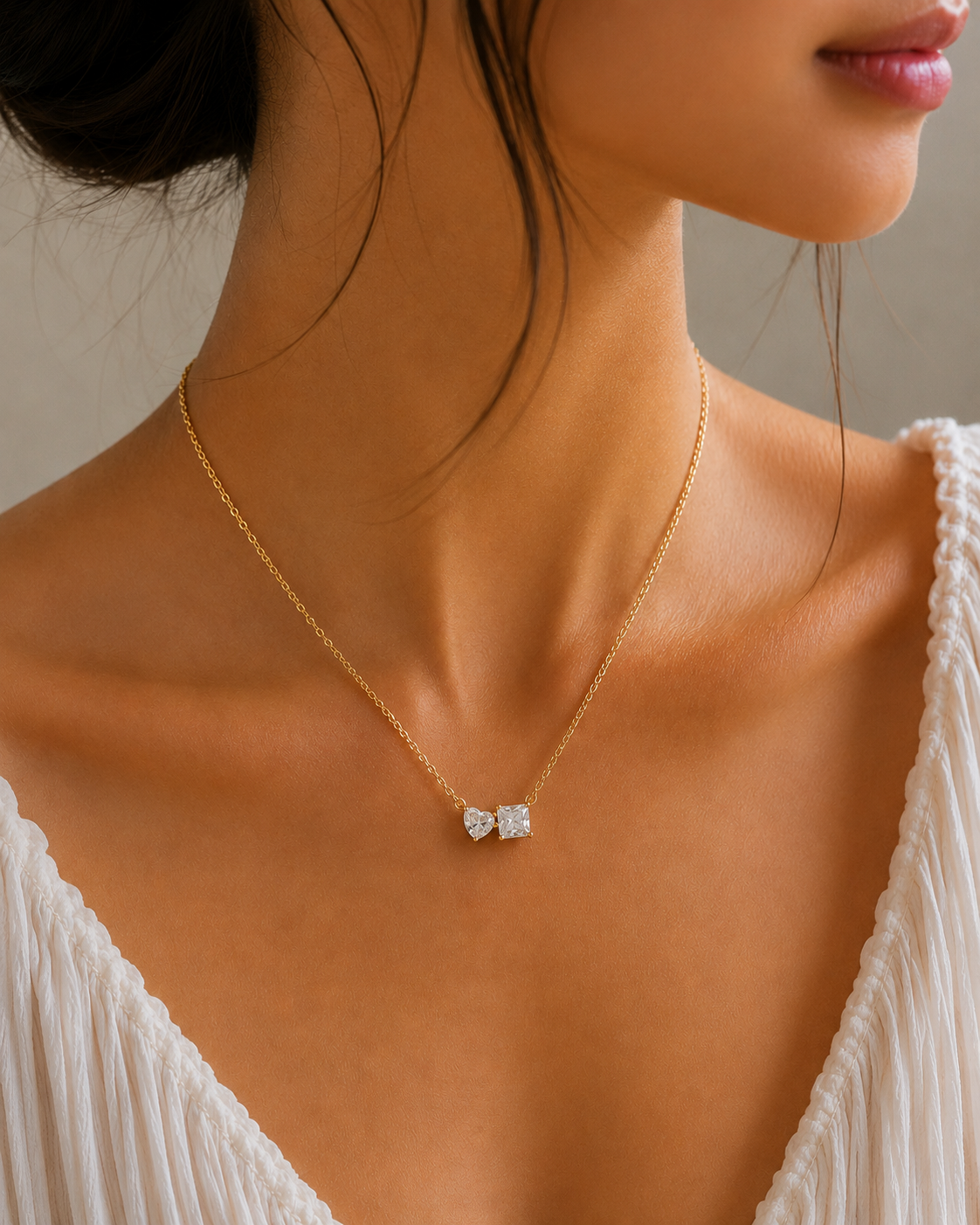 Heart and square crystal stone Necklace