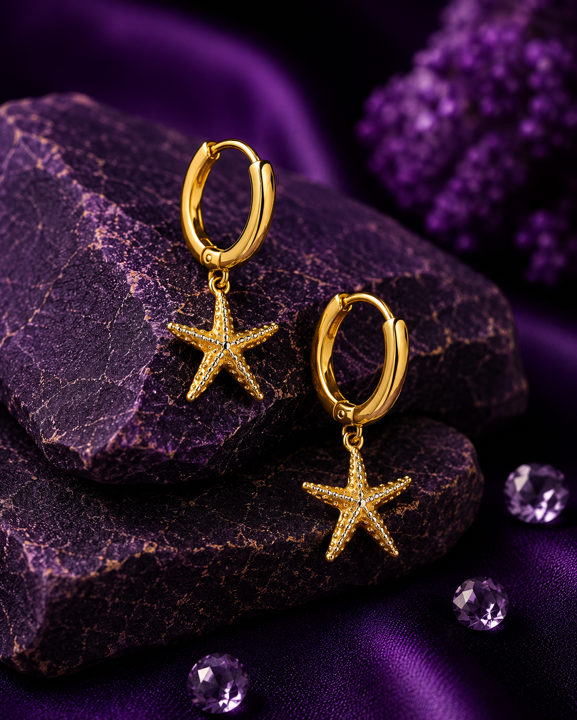 Ocean Treasures Trio Huggies Set | 3 Pair Starfish & Jellyfish Hoop Earrings | 18K Gold Plated | Ruhik