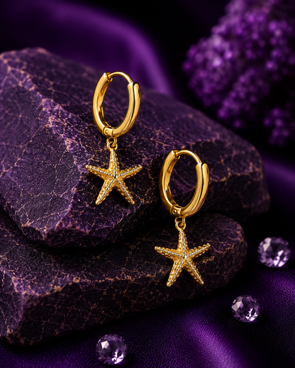 Ocean Treasures Trio Huggies Set | 3 Pair Starfish & Jellyfish Hoop Earrings | 18K Gold Plated | Ruhik