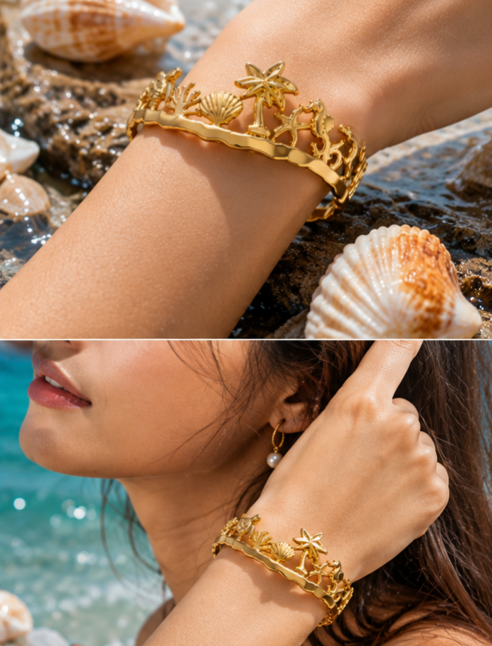 Oceanic Paradise Cuff gold tone plated Bracelet