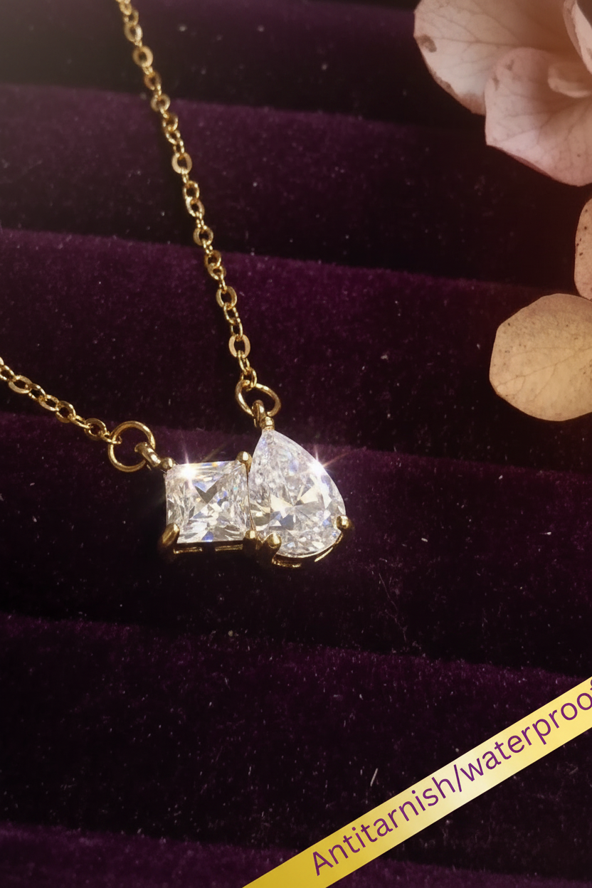 Square and Tear drop crystal necklace