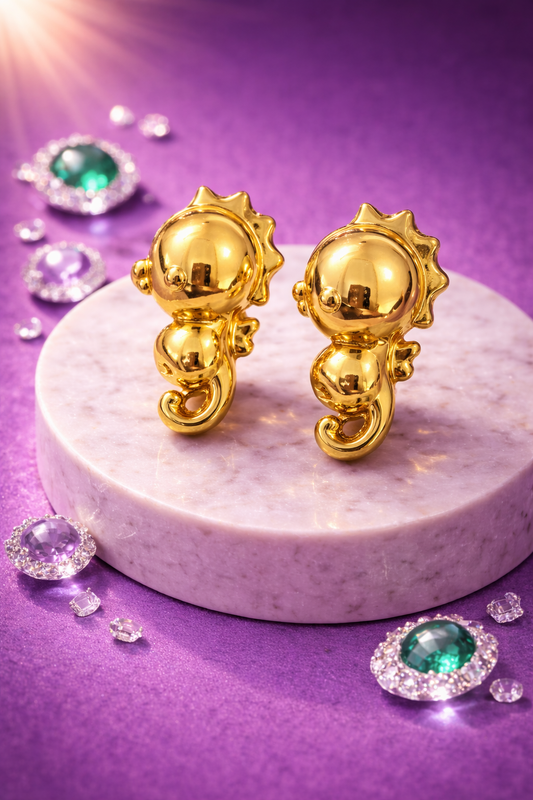 Seahorse Deep Ocean Golden Earrings