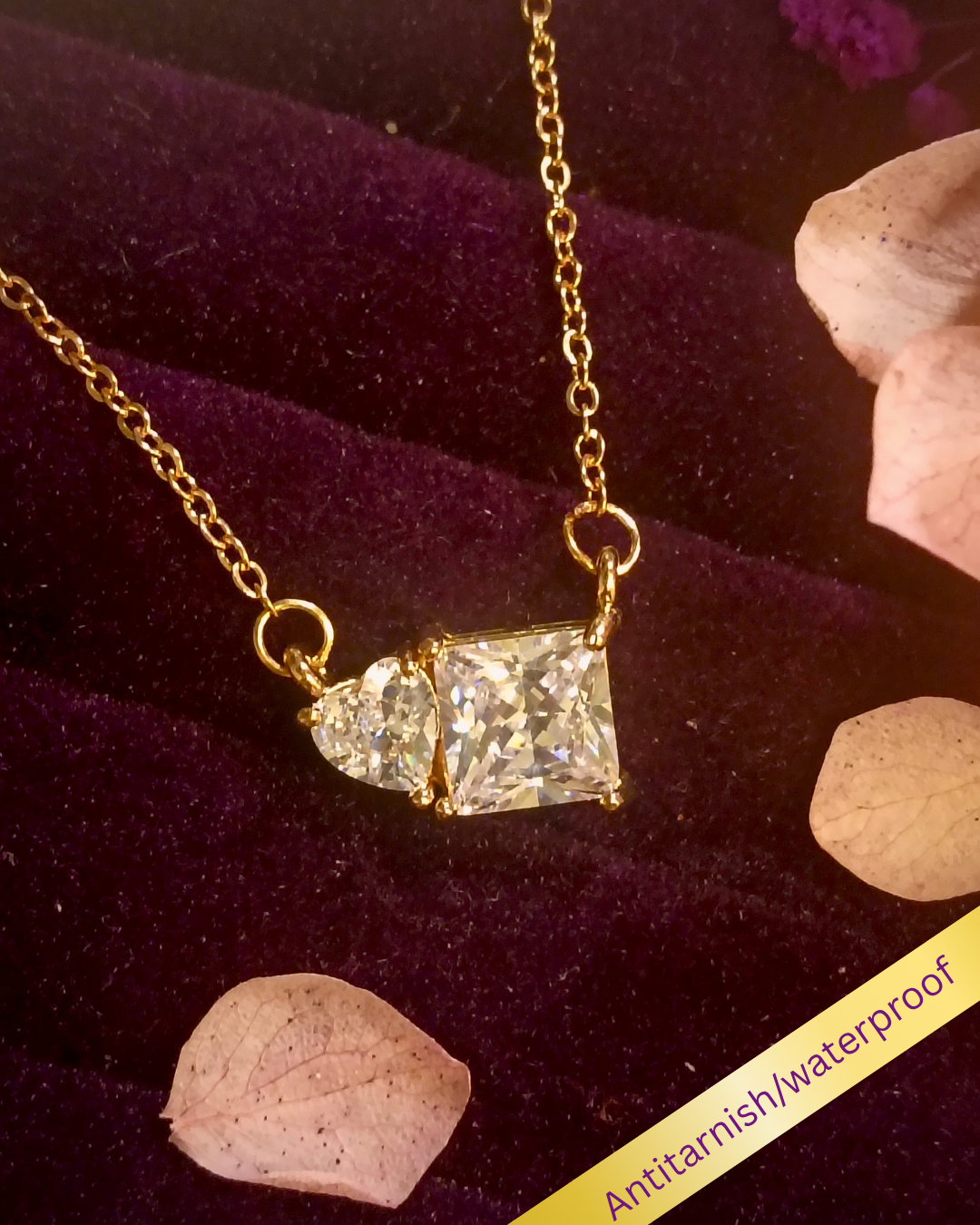 Heart and square crystal stone Necklace