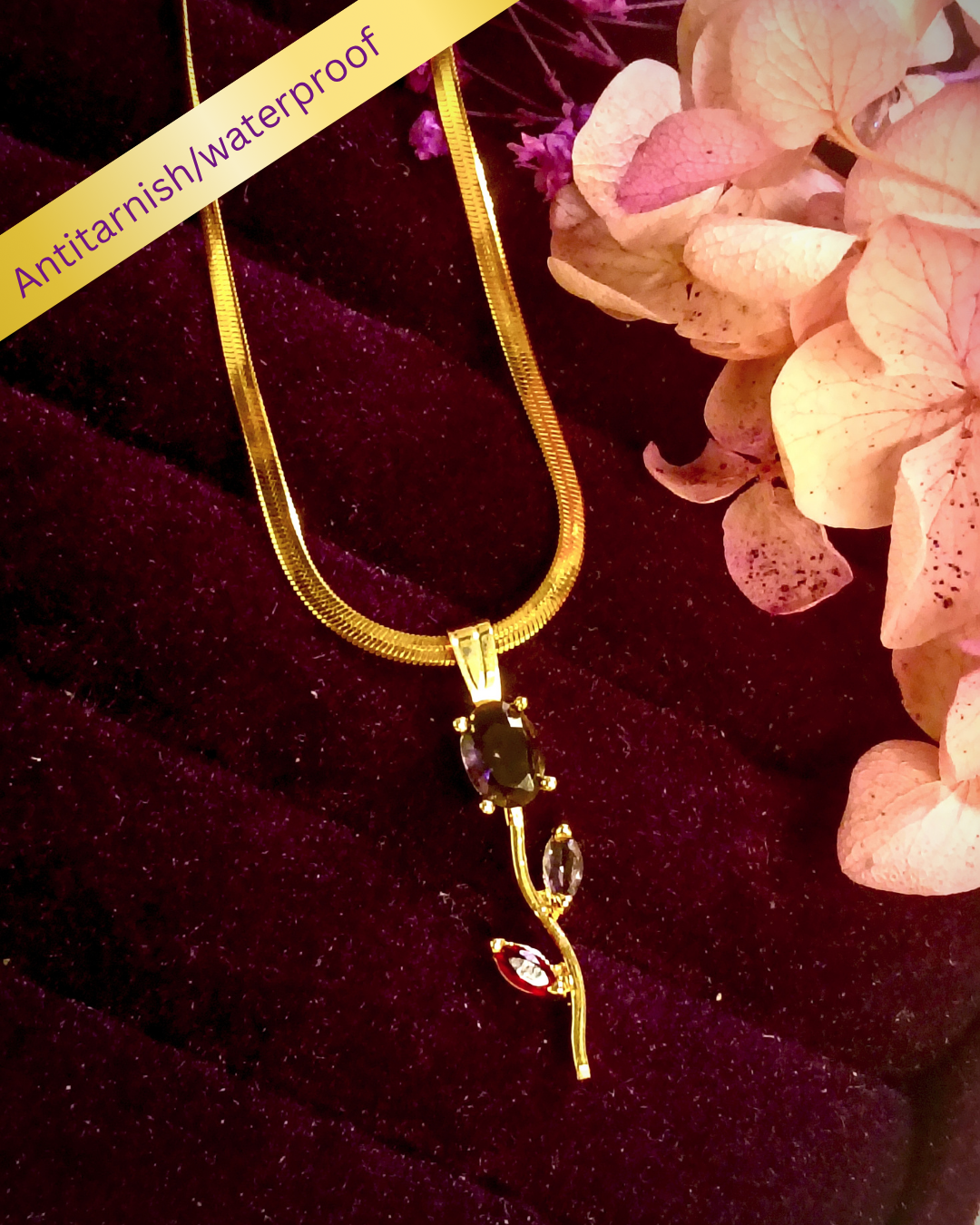 Tulip bloom pendant necklace with snake chain lavender