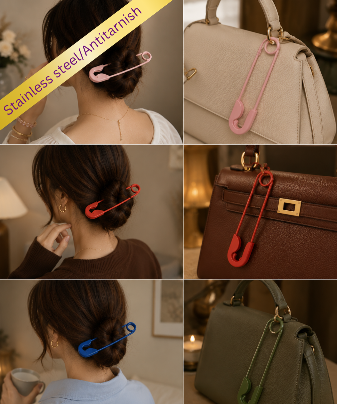 Ruhik Twist Multi-Purpose Hair Pin & Bag Charm | Stainless Steel | Anti-Tarnish