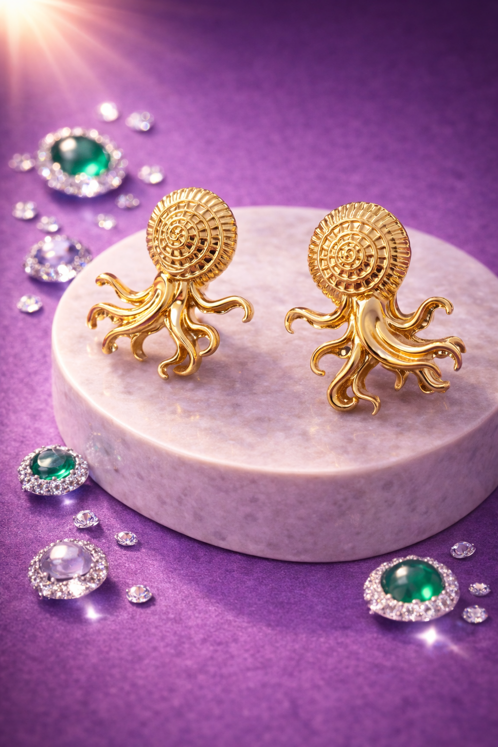 Deep Ocean Octopus Golden Earrings