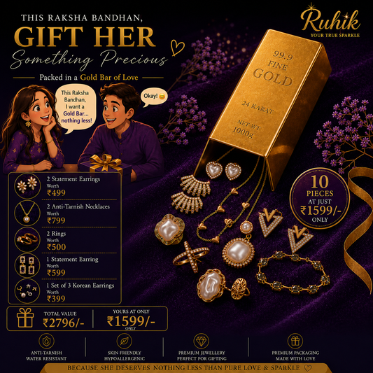 Ruhik Gold Bar Jewellery Gift Box – Raksha Bandhan Special | 10 Premium Jewellery Pieces for Women