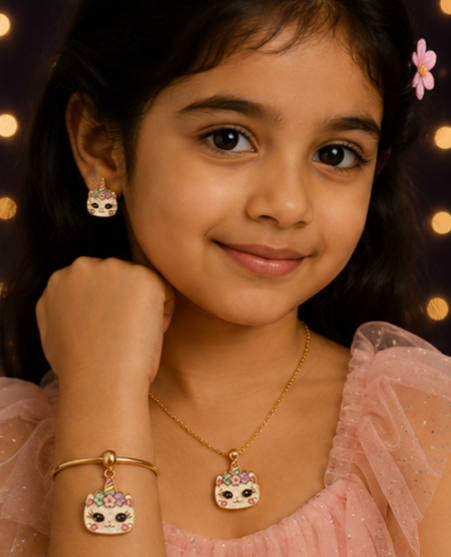 Tiny Sparkles Unicorn Jewellery Set for Girls | Necklace, Earrings & Charm Kada | Ruhik