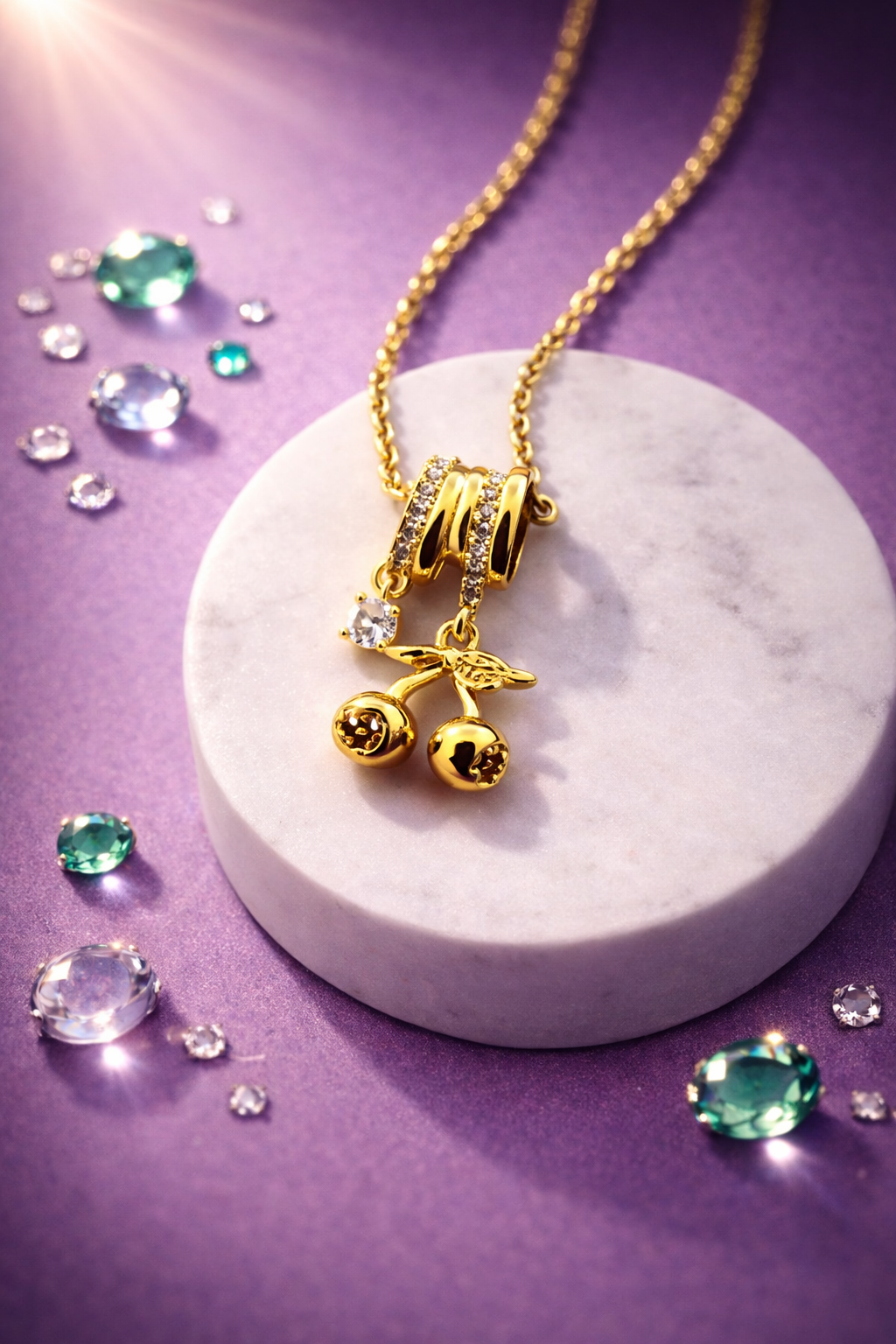 The golden cherry delight pendant with chain